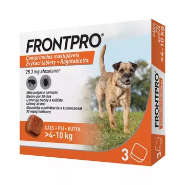 FRONTPRO rágótabletta kutyáknak (&gt;4–10 kg) (3 tabletta) 3 havi védelem