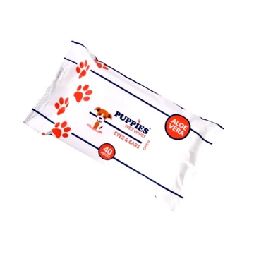 Puppies EYES &amp; EARS szem és fültisztító nedves törlőkendő AloeVerával (40 darabos)