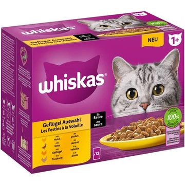 Whiskas 1+ frissentartó tasakban 12 x 85 g Szárnyasválogatás szószban