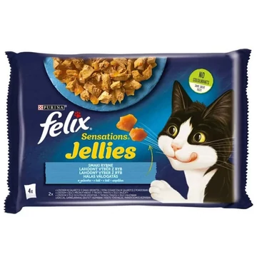 Felix Sensations Jellies -Halas Válogatás lazaccal, fekete tőkehallal-(4x85g)
