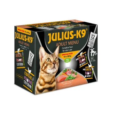 Julius K-9 Adult Menu Special Pack (lazac-tonhal, csirke-pulyka szószban) macskák részére (12x100g) 75-% hústartalommal