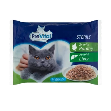 PreVital felnőtt ivartalanított macskáknak, alutasakos eledel baromfival és májjal (4x100 g)