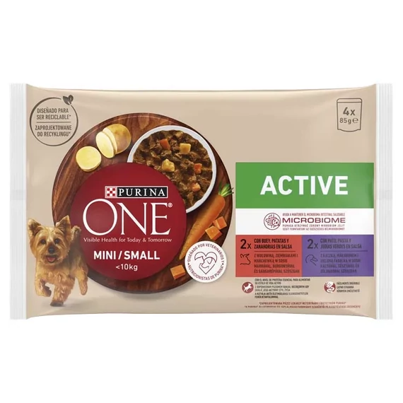 Purina One Mini/Small Active MP kutya tasak marhával és kacsával 4x85g 