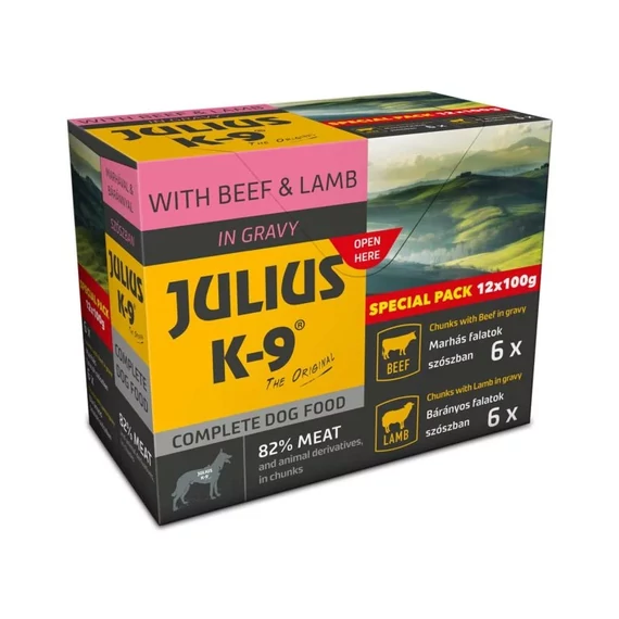 Julius K-9 Beef and Lamb húsos válogatás szószban 12x100g