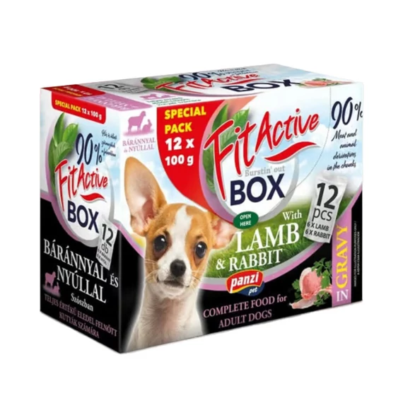 FitActive Fit-a-Box alutasakos eledel kutyáknak bárányos és nyulas ízben 12x100g
