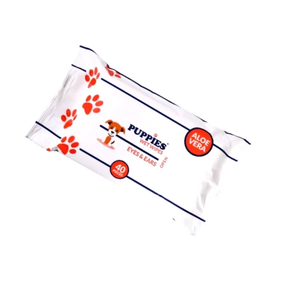 Puppies EYES & EARS szem és fültisztító nedves törlőkendő AloeVerával (40 darabos)