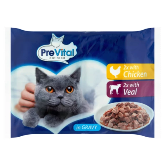 Prevital csirke-borjú alutasakos macskaeledel szószban 4x100g