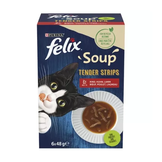 Felix Soup Tender Strips Házias válogatás alutasak macskáknak 6 x 48 g