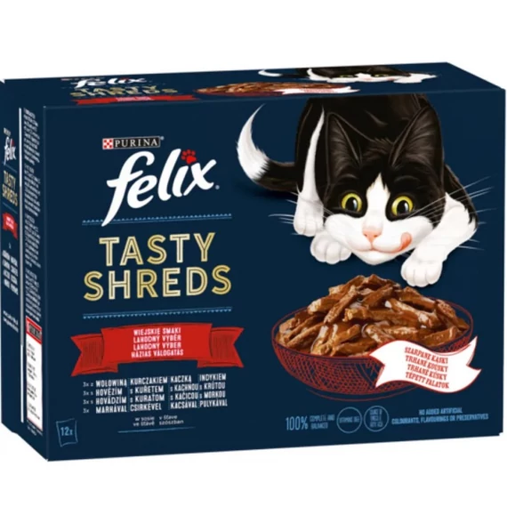 Félix 12x80g Tasty Shreds Házias Válogatás Szószban