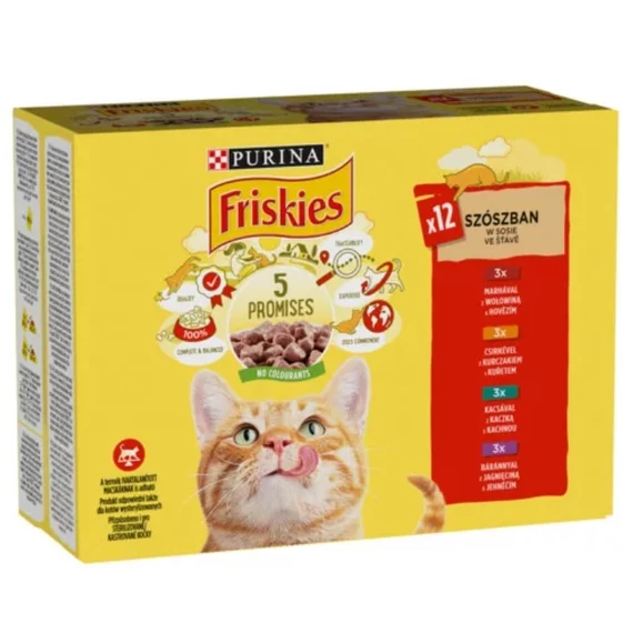 Friskies 12x85g  Csirke + Marha + Bárány + Kacsa Alutasakos macskaeledel