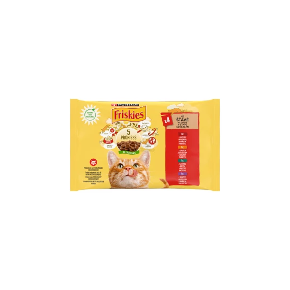 Friskies nedves macskaeledel szószban - csirkével, marhával, báránnyal, kacsával 4x85g